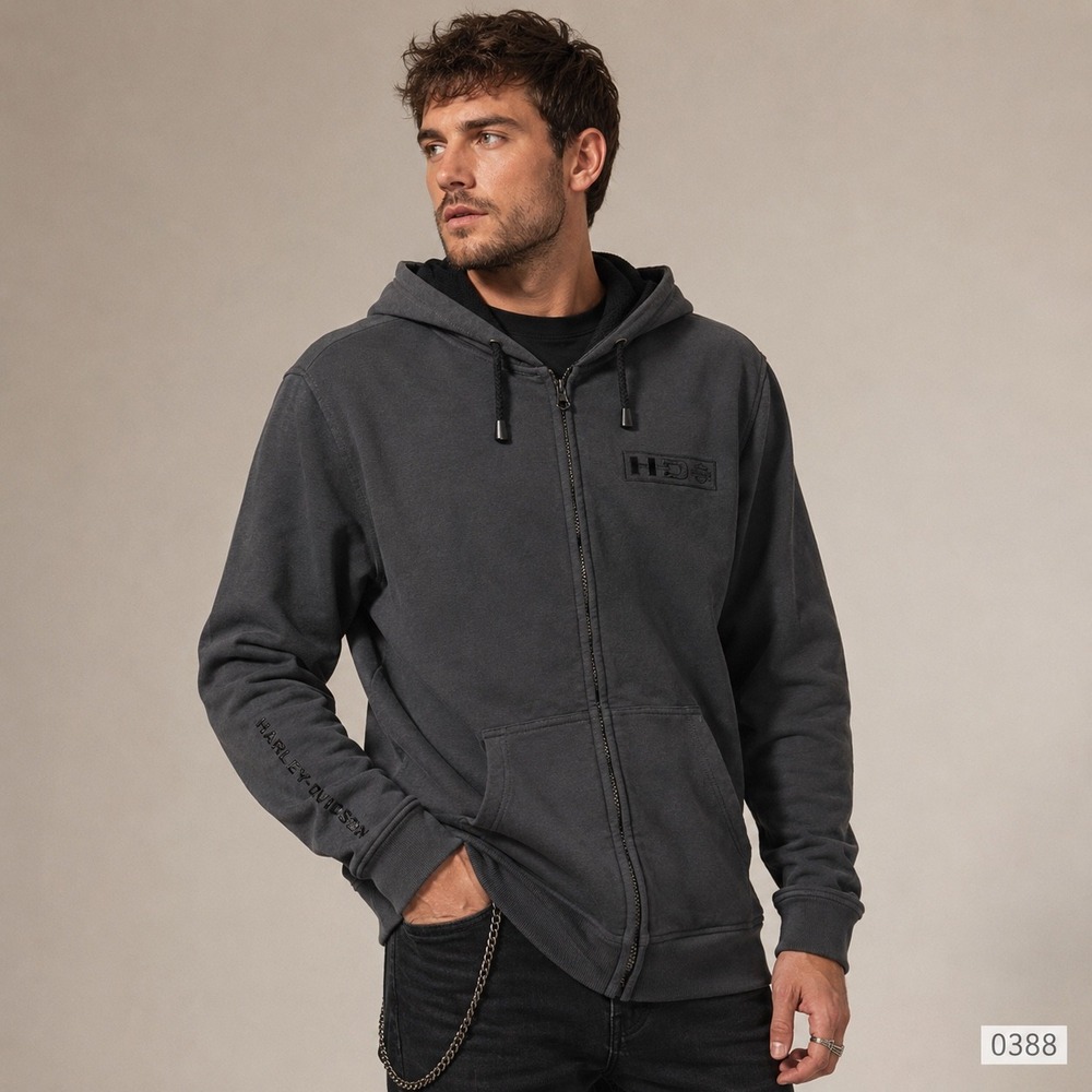Harley Davidson Mens S Charcoal Gray Full Zip Hoodie MotorClothes Moto 2017 0388